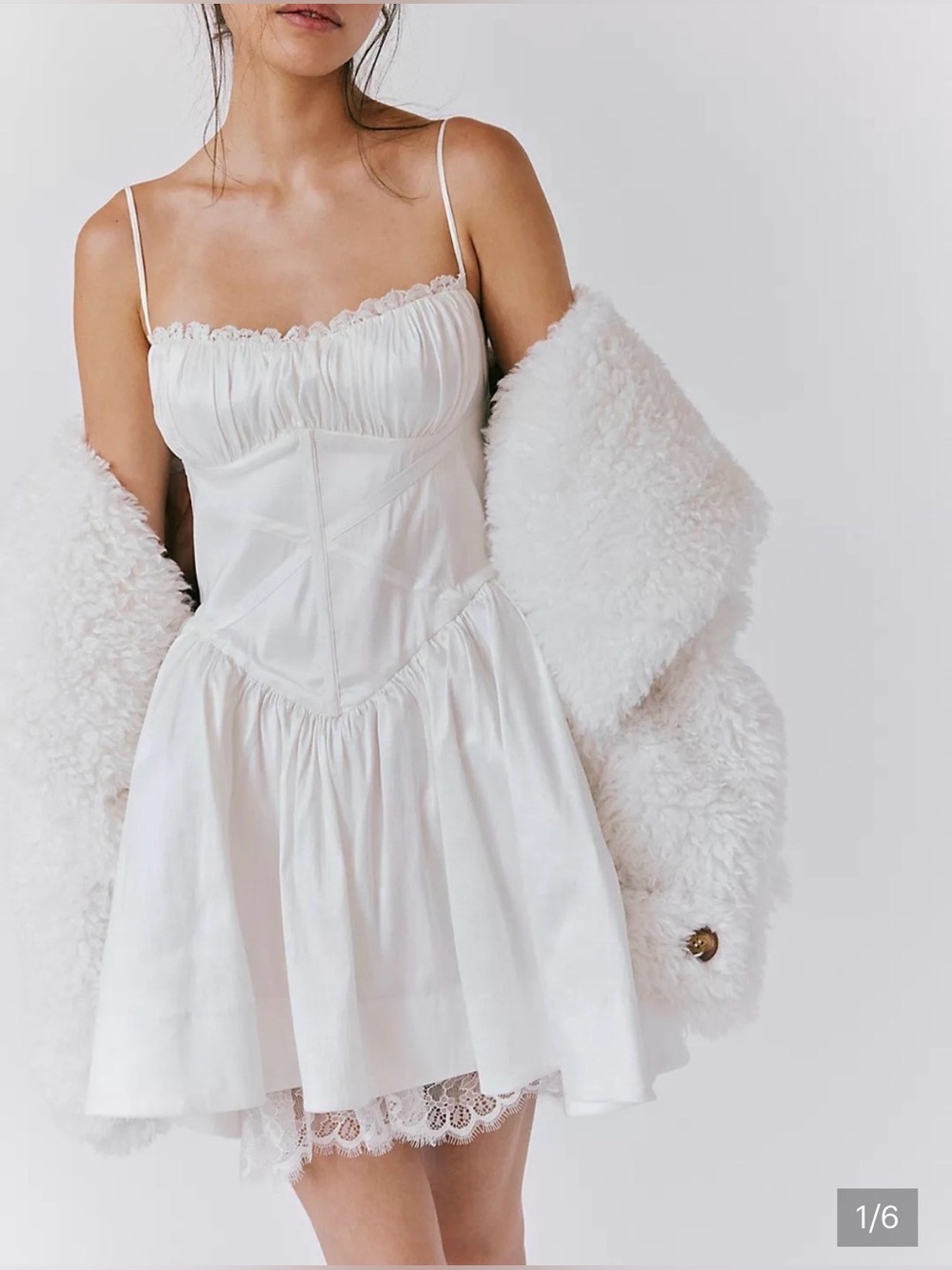 For Love & Lemons White Corset Mini Dress with Lace Trim